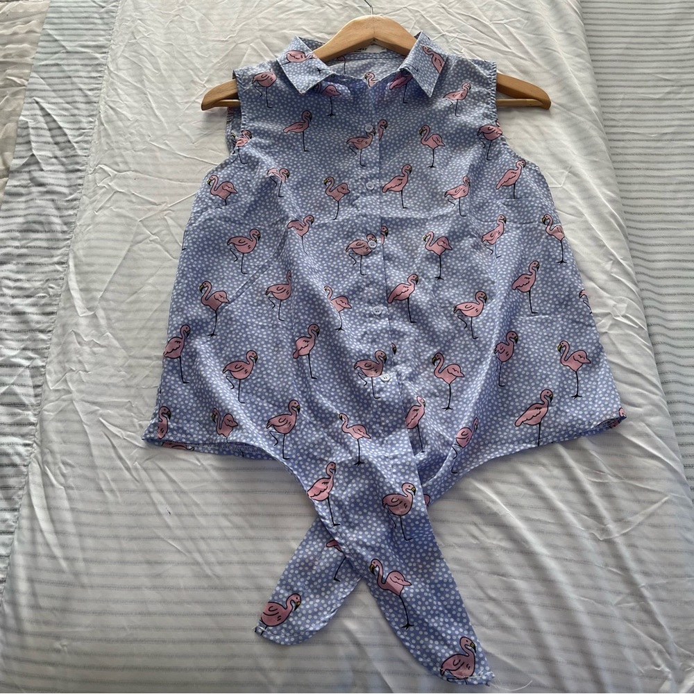 Women’s Blue sky shirt/top and short set printed pink flamingo pattern size m - Picture 6 of 8